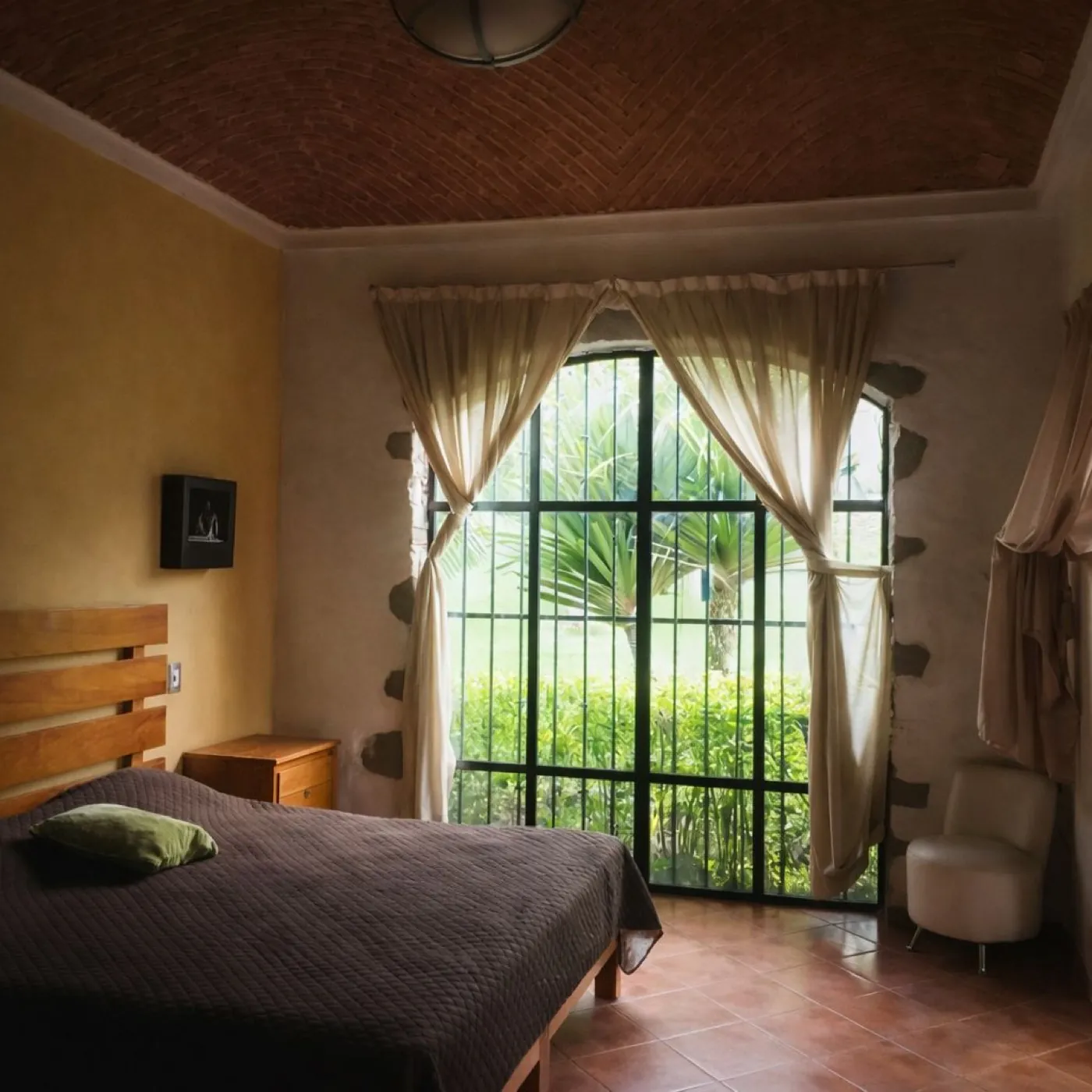 Habitación equipada con ventana hacia jardines en Rancho Ixtla Las Palmas
